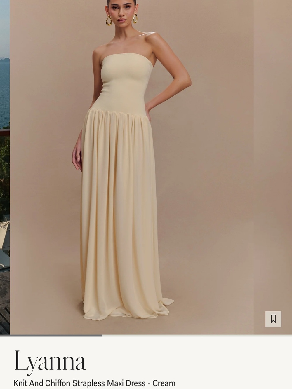 Meshki Lyanna Strapless Knit & Chiffon Maxi Dress - Cream